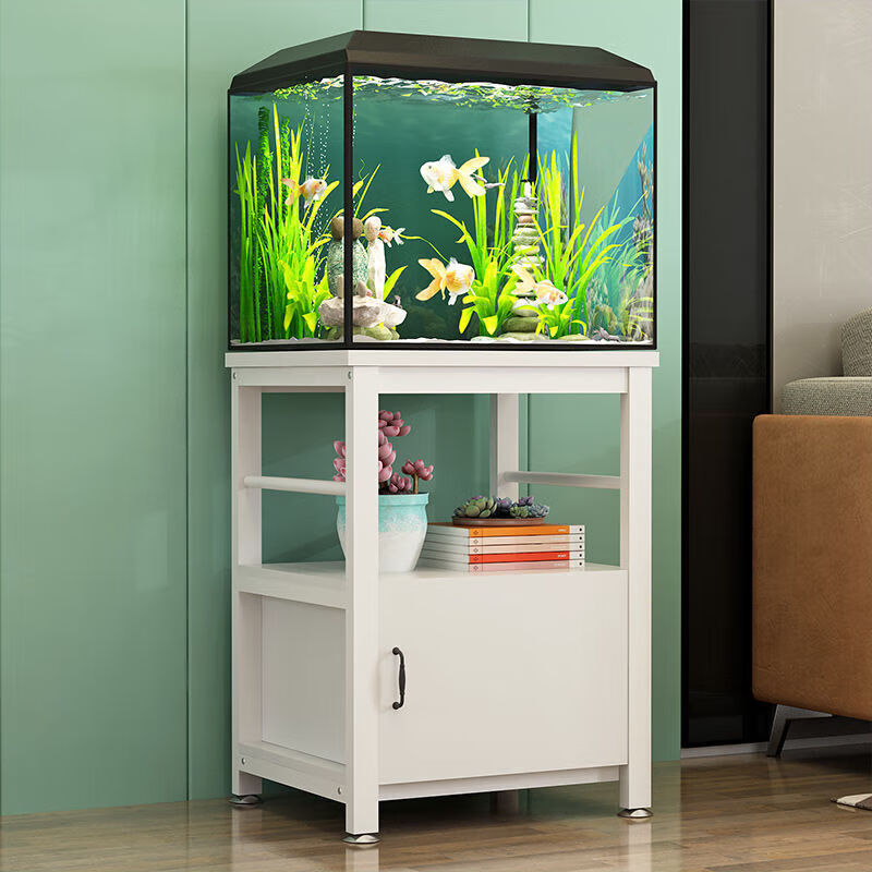 杜裕惟（DUYUWEI）魚缸底柜鋼木新款魚缸底柜金屬底架底座草缸魚缸架子鐵藝定 暖白+白架 長50寬30高70單門