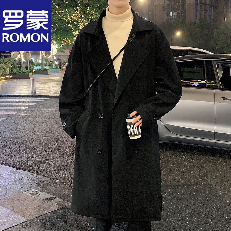 罗蒙(romon)中长款风衣外套男春秋青少年日系复古休闲夹克大码英伦风