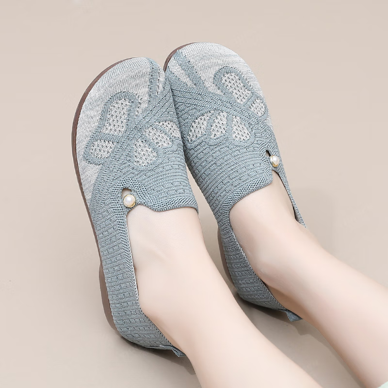 意迪森新款老北京布鞋女洋气时尚一脚蹬飞织鞋面透气不捂脚防滑耐磨鞋底 绿色 35 (225mm)