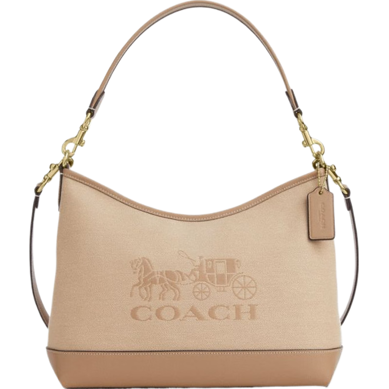 蔻馳（COACH）新款?yuàn)W萊女士馬車圖案LAUREL腋下斜挎包流浪包 IM/深自然色 混合色