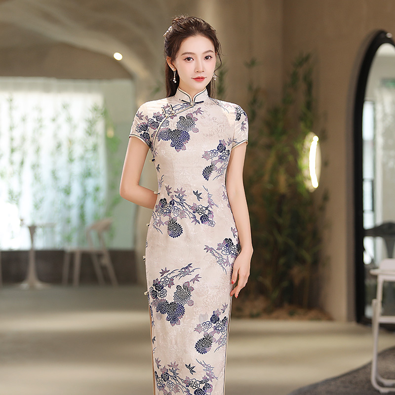 秀觀唐芊串夏季复古改良新中式国风女装日常高档修身长款大气旗袍礼服