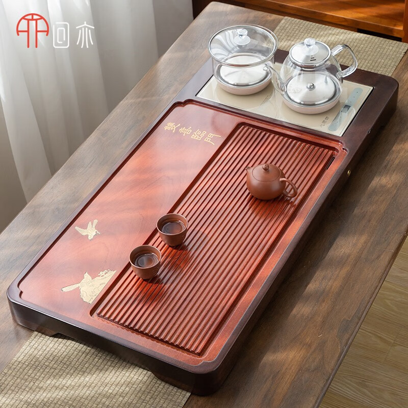 回亦内嵌雕茶具家用红木茶盘整块原木多功能实木嵌入式大号简约一体式