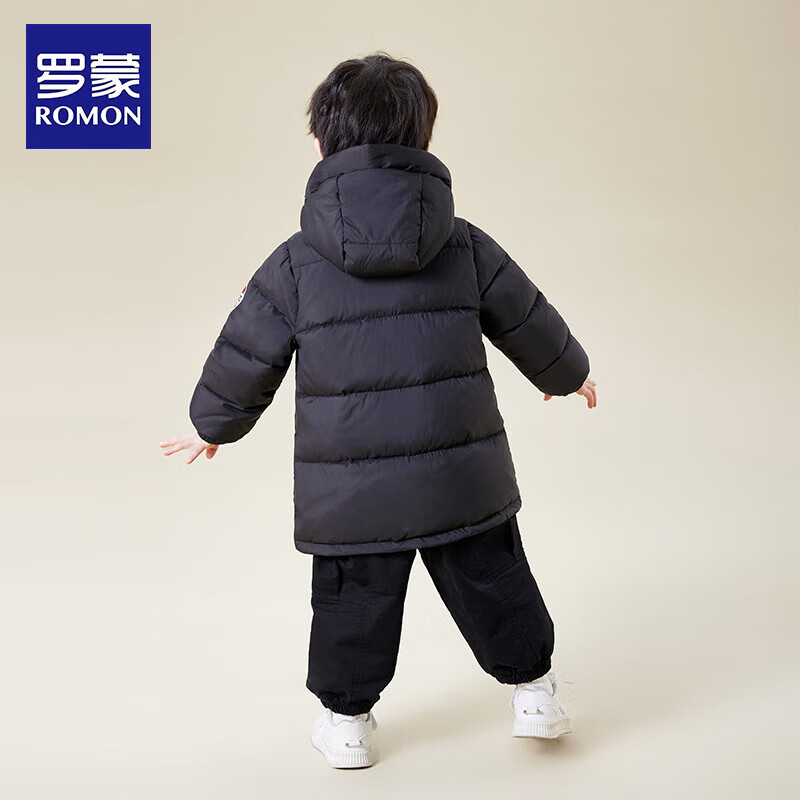 罗蒙儿童羽绒服加厚保暖冬装2025新款冬季男童中长款羽绒外套黑色 黑色 130