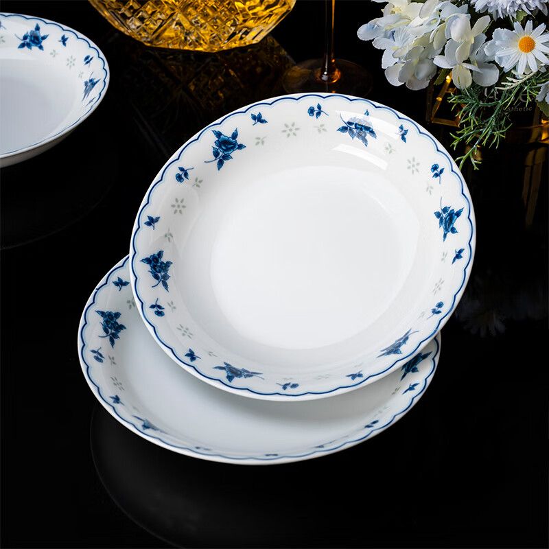 陶相惠景德鎮(zhèn)陶瓷盤子菜盤套裝家用8英寸飯盤青花釉下彩餐具盤子10個(gè)裝