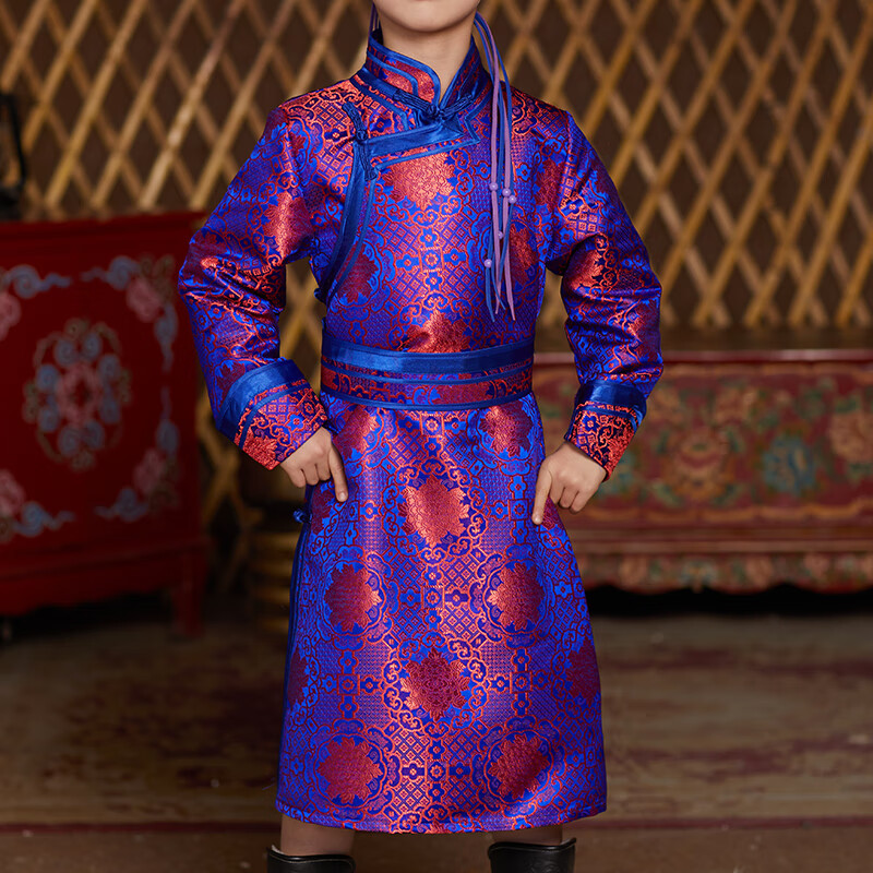 银昕蒙古袍儿童蒙古族服装童装演出服男童民族长袍幼儿园蒙古舞舞蹈服 紫色 cm 90