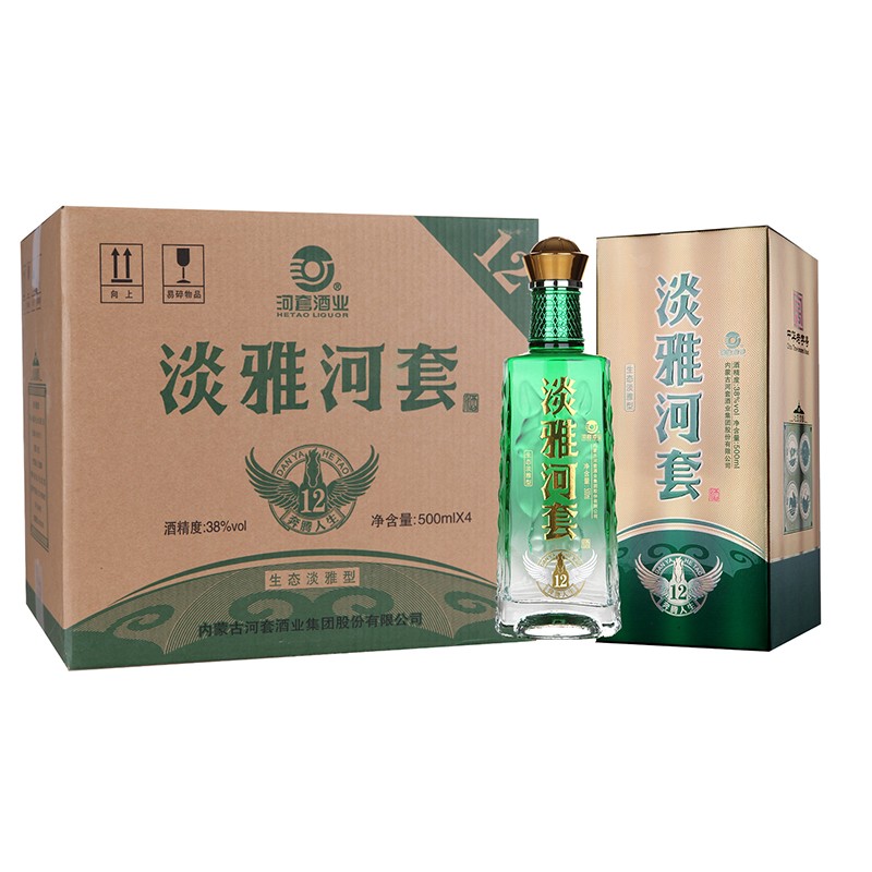 白酒 河套 淡雅河套12年 生态淡雅型 38度 礼盒 整箱4瓶装 500ml*4