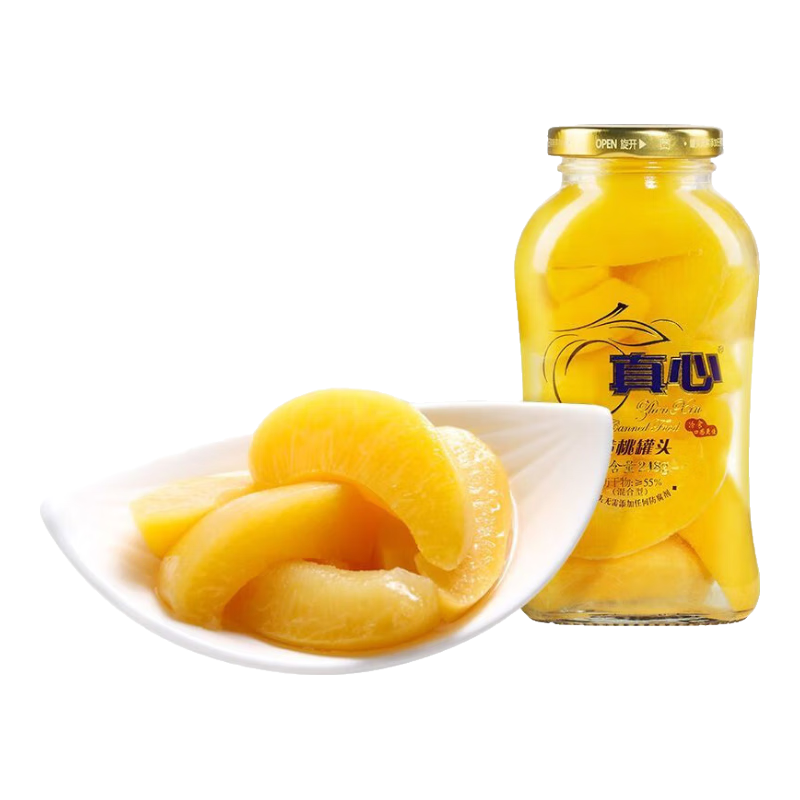真心黃桃罐頭2/12瓶整箱 水果罐頭玻璃瓶小瓶裝休閑食品零食 黃桃味12瓶