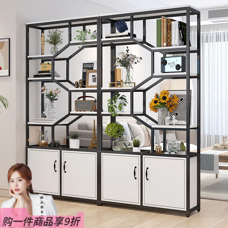 嶼西家居鐵藝屏風(fēng)辦公室隔斷柜置物架工業(yè)風(fēng)客廳儲(chǔ)物柜展示柜進(jìn)門(mén)玄關(guān)書(shū)架 黑架子+暖白板材 240長(zhǎng)*30深*200高