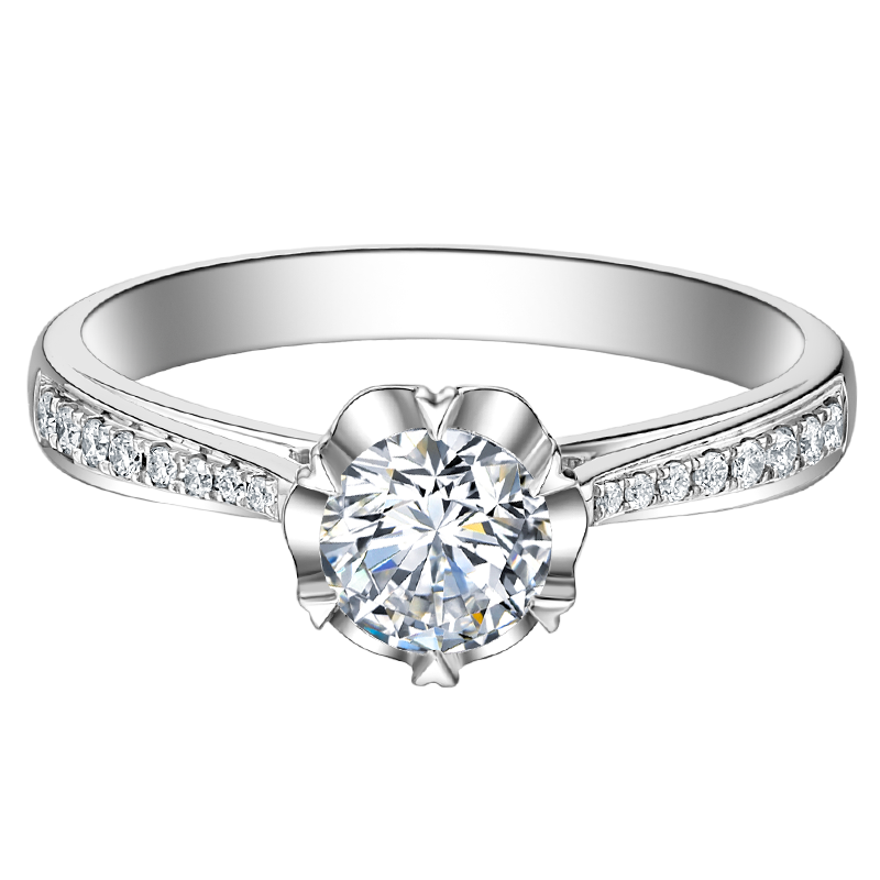 周百福 钻戒钻石戒指女款求婚戒指白18K金结婚钻戒铂金GIA裸钻定制/雪舞 共约26分（20+6）IJ SI