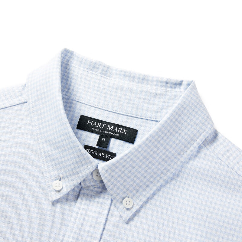 哈特马克斯莱赛尔羊毛磨毛格纹柔软男商务休闲长袖衬衫 蓝色 39