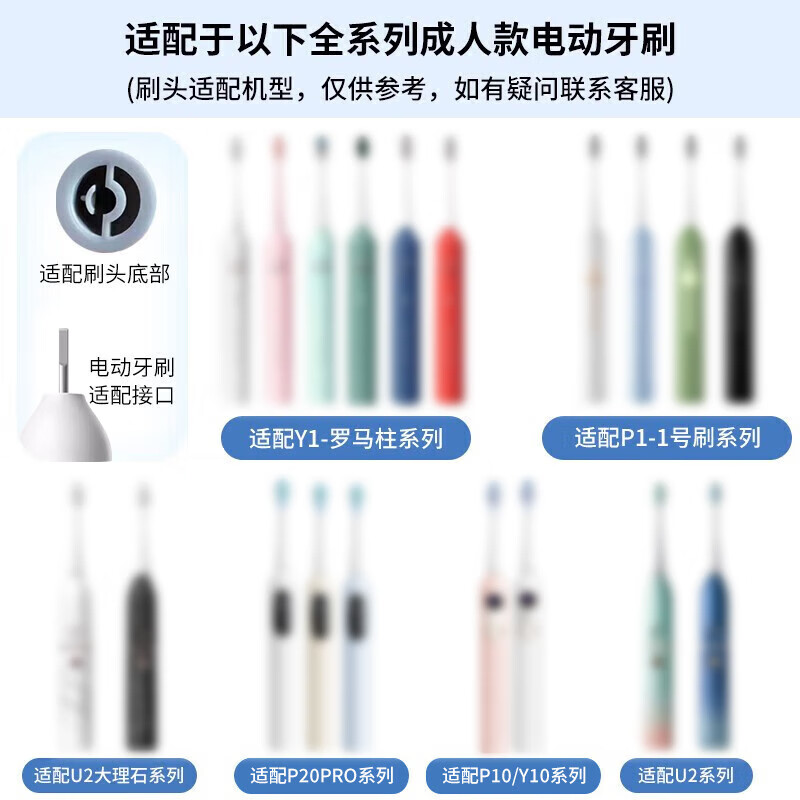 美天莱适配usmile笑容加电动牙刷头P10/P20pro/Y30/Y1/Y1S/Y10/U1/U2/U3S/P1/P3/U4替换通用 4支 白色专业款(独立单管包装)