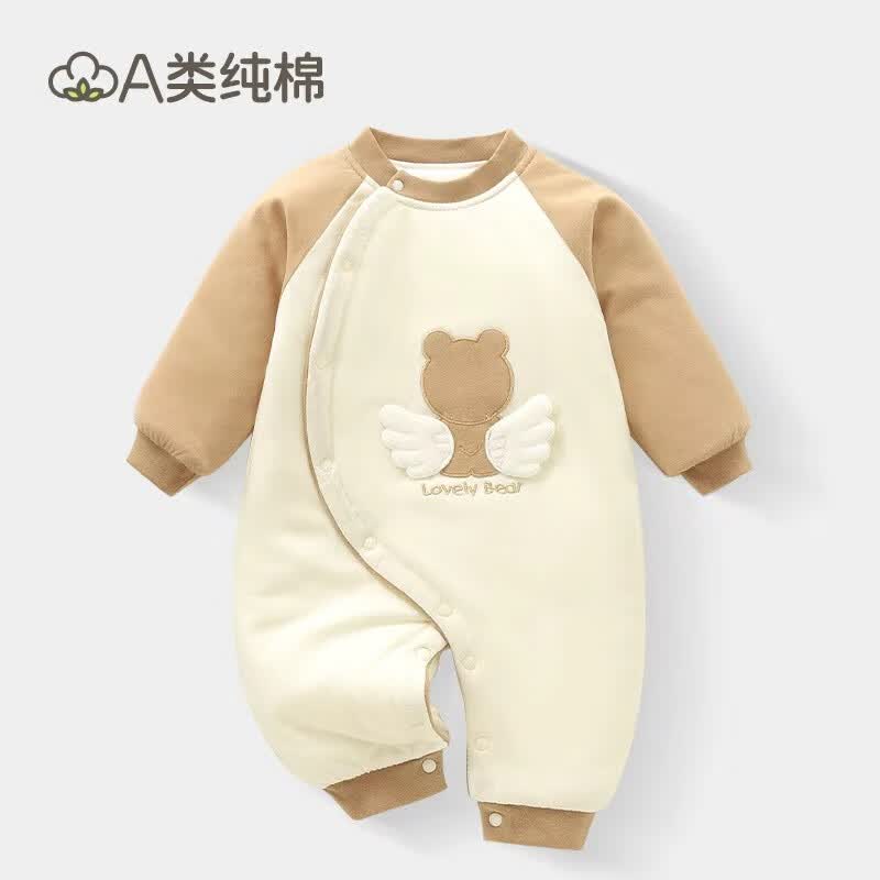 红唇珊新生儿棉服秋衣服婴儿连体衣秋冬加厚初生儿宝宝纯棉保暖120g棉衣 卡其色 59cm