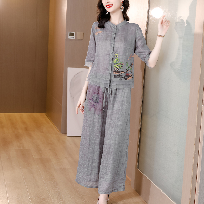 轻奢女王素订素素女装品质刺绣苎麻上衣女夏装新款素素订品牌棉麻亚麻