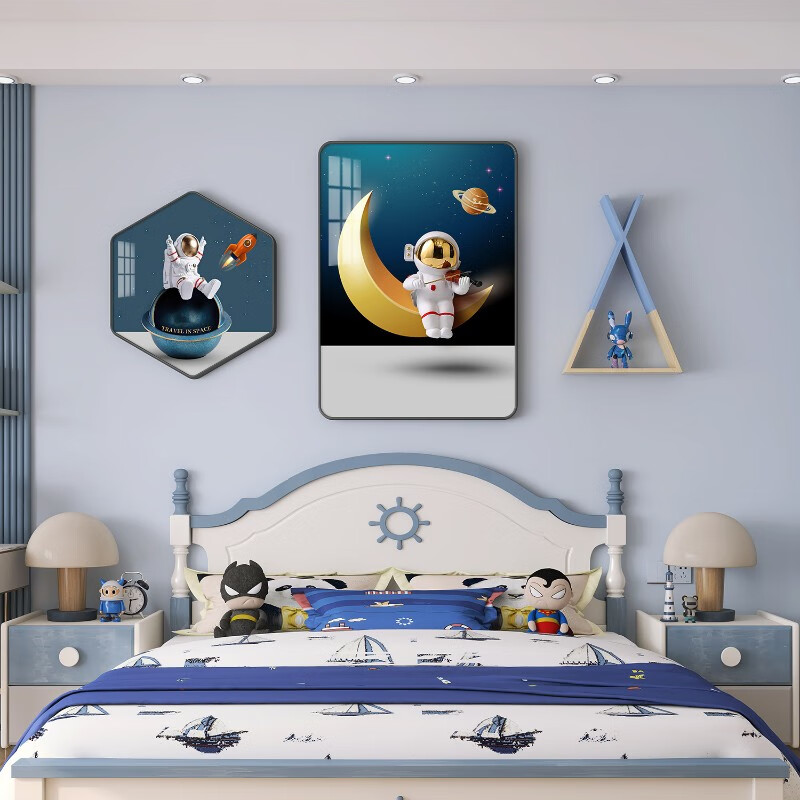 现代女孩儿童房装饰画男孩儿卧室床头挂画公主房间背景壁画免打孔 紫蝎战甲(蓝架子) PVC黑色(28寸)1.5-1.8米床