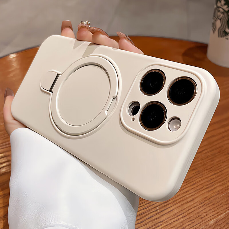 波沃姆 磁吸帶支架適用蘋果16手機(jī)殼iphone13液態(tài)硅膠15promax鏡頭全包相機(jī)按鍵保護(hù)14高級(jí)plus男12女殼 【古董白】磁吸帶支架*AI拍照按鍵*親膚真液態(tài) iPhone 16