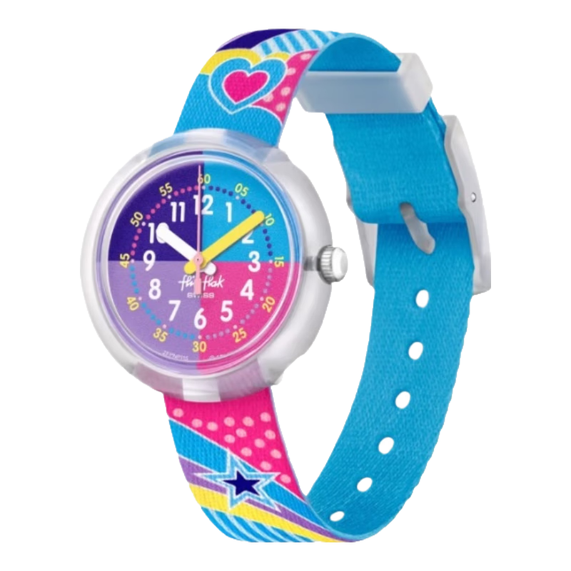 斯沃琪（Swatch）FlikFlak飛菲瑞士?jì)和W(xué)生手表指針男童女童可愛(ài)腕表情人節禮物 彩虹條紋ZFPNP115