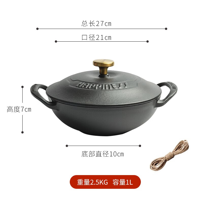 小幸福21cm宮廷煲鑄鐵煲湯鍋搪瓷鍋煲仔飯鍋多功能家用無涂層燉鍋 21cm宮廷煲平光黑緞面釉+ 210ml
