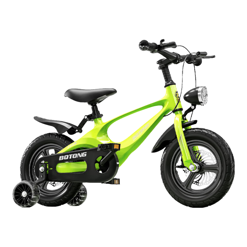 貝琦童鎂合金兒童自行車2-3-4-5-6-7-8-9歲男女孩小學(xué)生腳踏單車 熒光綠【一體輪】+雙碟剎后座款 16寸（身高105-115CM,約4-6歲）