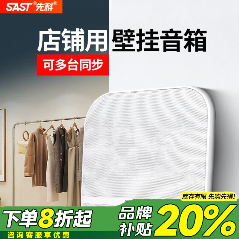 先科（SAST）C10無線藍牙壁掛式音響嵌入式吸頂音箱店鋪專用美容院餐廳服裝超市商場辦公室會議酒店商鋪通用 無線調(diào)頻方形壁掛藍牙主箱