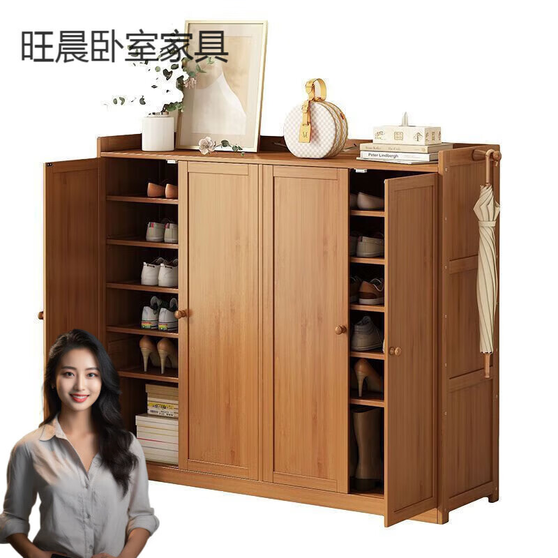 語森憶珠筠實木鞋柜實木多層家用門口鞋柜進門鞋柜子樓道鞋架鞋架鞋帽架 五層雙門加厚加固放15雙左 防塵款防灰抑塵十年用不爛