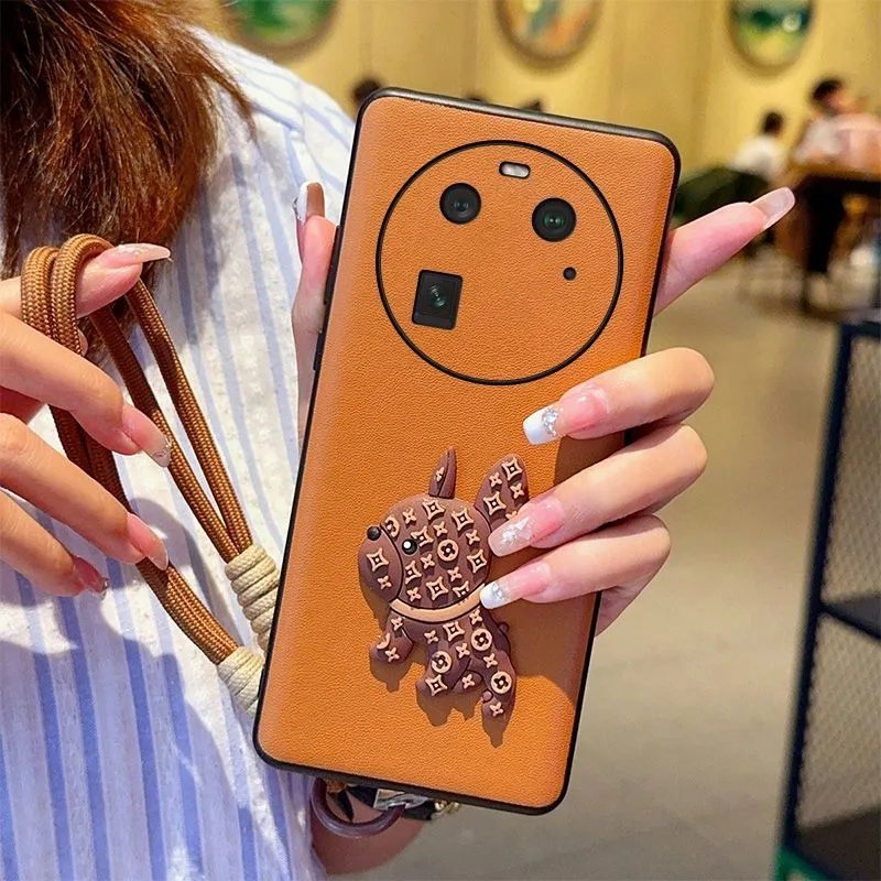 劲搜OPPO Find X6 Pro手机壳可爱风狗狗Find X6感棕手提挂绳 【老花狗狗+棕色手提+透明夹片】 OPPO Find X6
