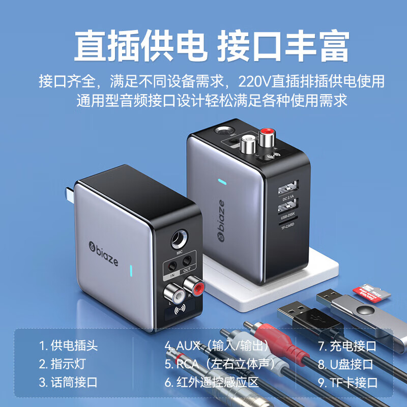 毕亚兹蓝牙接收器5.3适配器转音箱aux接老式功放 无损立体声无线转接台式电脑笔记本电视机音频发射器 升级5.3蓝牙(DSP解码/遥控器）