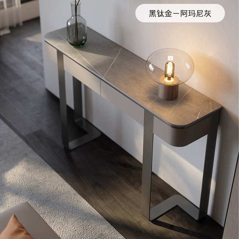 TZAZ輕奢玄關(guān)柜別墅客廳入戶正對門家用新中式高檔儲物靠墻案臺玄關(guān)桌 黑鈦玄關(guān)桌 長138*寬35*高85cm