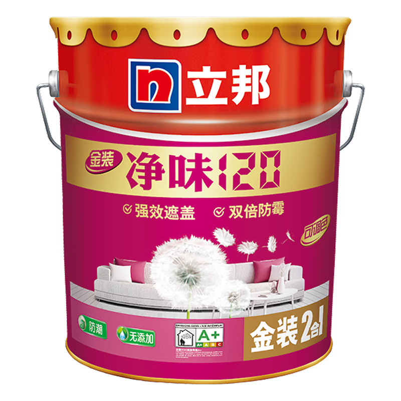 立邦乳膠漆 凈味120二合一 油漆內(nèi)墻墻面漆室內(nèi)家用自刷涂料環(huán)保油漆 【凈味120】 18L*1件 面漆 門店同款