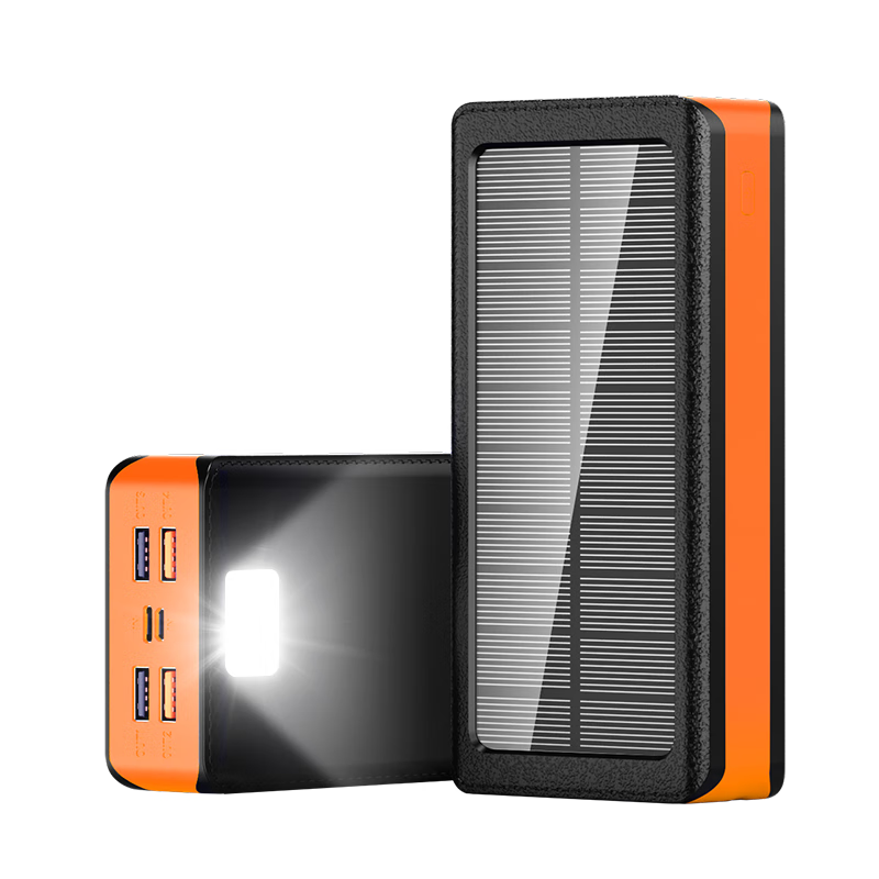 PSOOO 太陽能充電寶30000毫安快充22.5W大容量移動電源戶外防水防塵防震露營燈適用于蘋果華為手機通用 橙色/22.5W快充/3萬毫安 提速版  大禮包