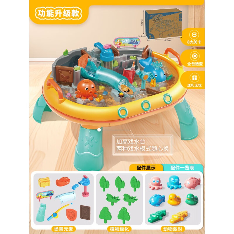 景森兒童玩水玩具夏天戲水上樂園沖浪大冒險大型模擬河道生日寶寶禮物 費費龍水上樂園-升級戲水桌【郵