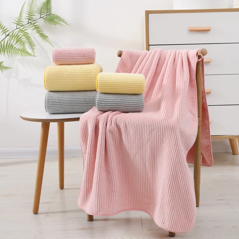 斜月三星（XIEYUESANXING） 斜月三星 珊瑚绒毛巾浴巾套装组合三件套 柔软舒适 灰色横条珊瑚绒【2毛巾+1浴巾】