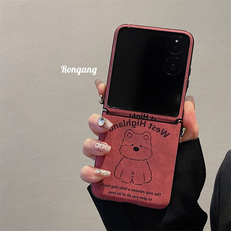 Hnew可爱皮纹西高地狗狗适用小米mixflip手机壳新款华为pocket2/s小折叠屏全包zflip6/5外壳n3/2Flip女 【玫红西高地】铰链保护 轻奢皮纹 小米Mix Flip2