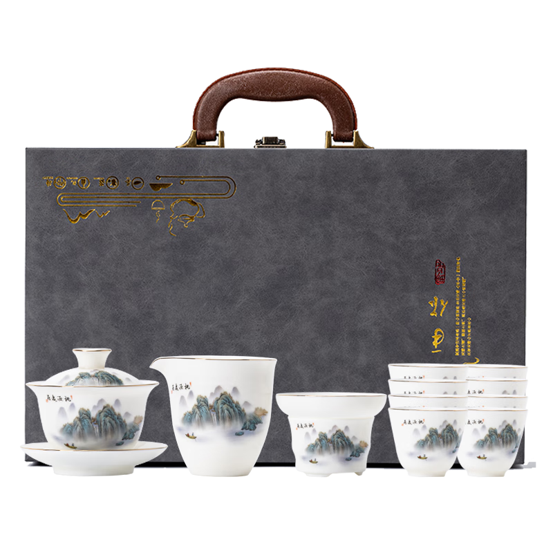 金鑲玉功夫茶具套裝家用整套羊脂玉白瓷過(guò)濾茶道送禮品盒高檔 桃源逸居