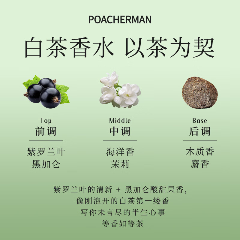 柏世曼（poacherman）白茶香水white tea茶叶味茶香清新淡雅留香持久淡香中性绿叶香水 21号白茶10ml