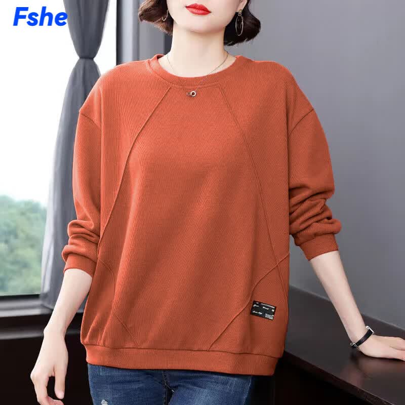FSHE妈妈休闲卫衣女200斤宽松大码春秋衣2025新款中老年女装洋气上衣 橘色 3XL [建议155-175斤]