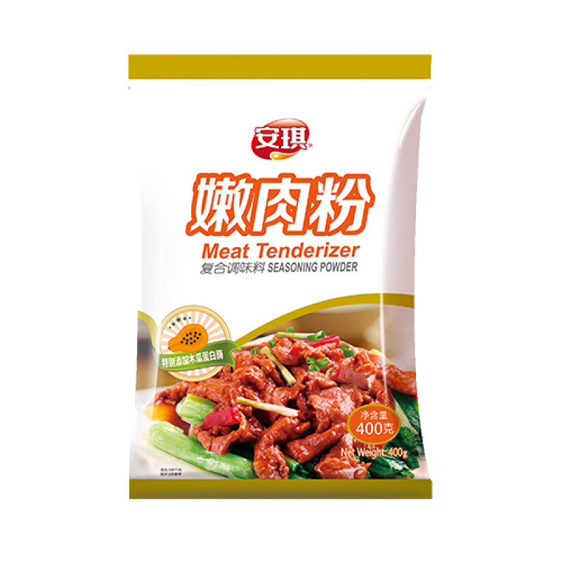 安琪（Angel）嫩肉粉商用高彈素木瓜蛋白酶食品級膨松劑豬肉牛肉專(zhuān)用松肉粉 嫩肉粉400g 400g*1袋