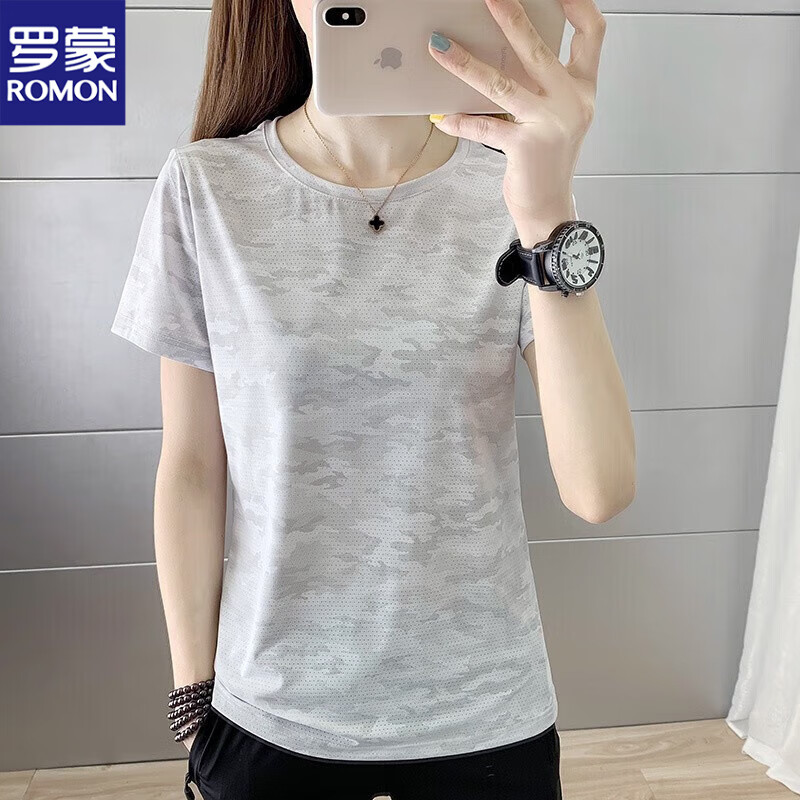 罗蒙冰丝速干运动套装女 夏季超薄透气登山跑步运动服短袖T恤女两件套 女-珊瑚粉上衣 M【90-100斤】