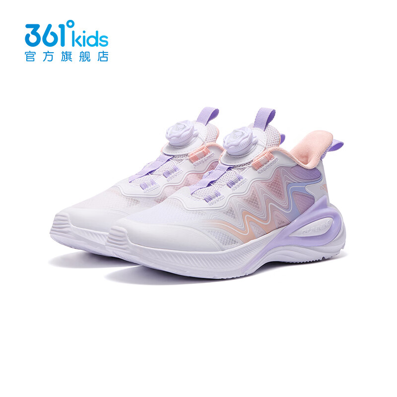 361°【飞翼】童鞋男童运动鞋儿童旋钮款中大童跑部鞋女童轻便网面鞋 361度白/甜心粉色/木藤紫色 33