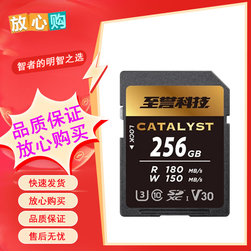 至誉科技数码相机摄像机U3高速V30储存卡4K高清class10高速SD内存卡 256G 至誉SD存储卡（金色） 适用其他机型