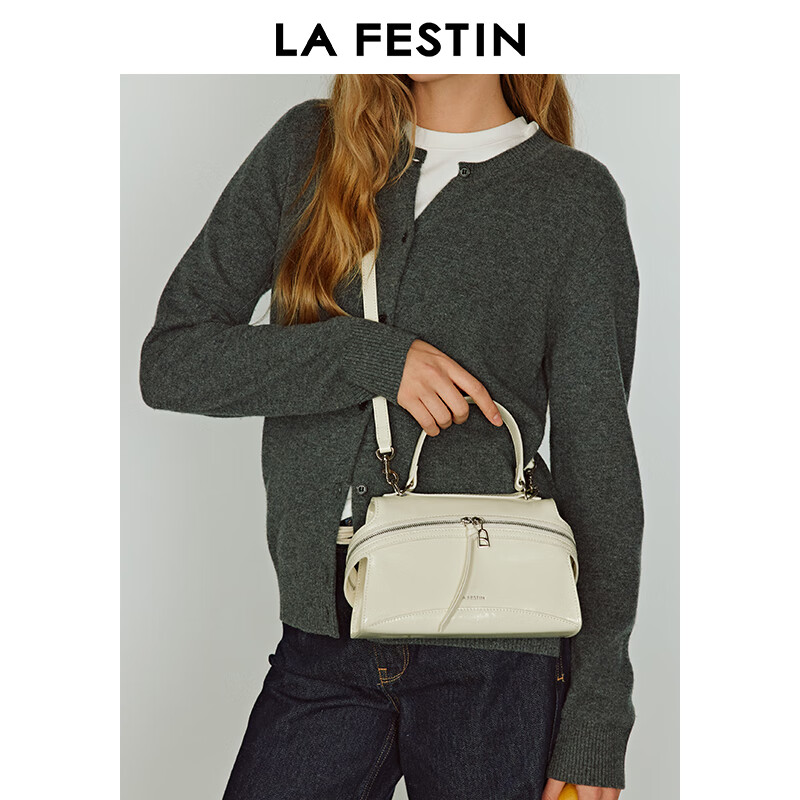 拉菲斯汀【圣诞礼物】头层牛皮塌耳包2025新款绿色斜挎包麂皮绒手提包 【头层牛皮】奶昔白(小号)