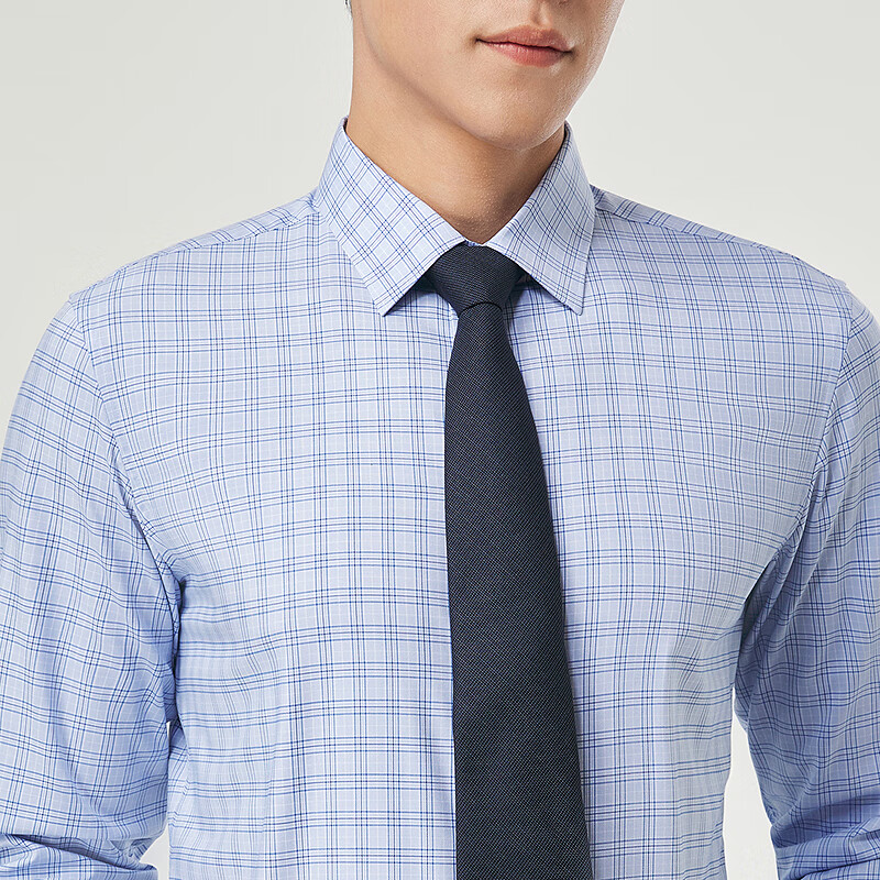雅戈尔长袖衬衫格纹【桑蚕丝】微弹亲肤细腻柔软有型通勤男衬衣 蓝色格纹 40 (175/92A)