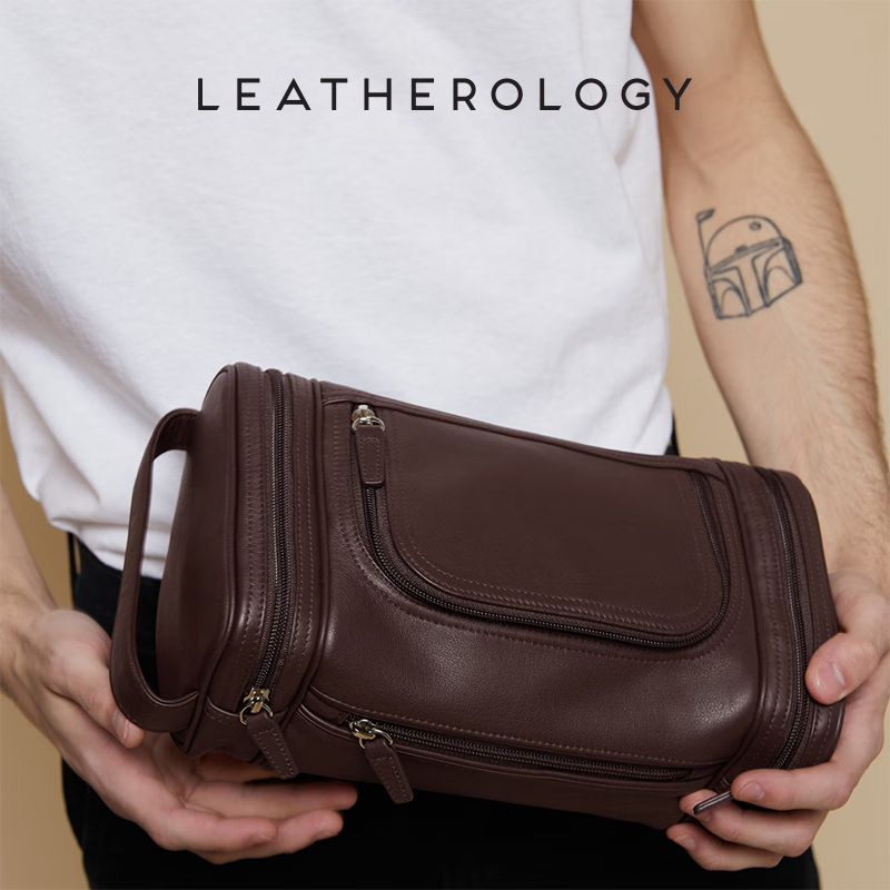 LEATHEROLOGY奥勒吉真皮商务旅行洗漱包男出差便携化妆收纳手提包定制老师礼物 玛瑙黑