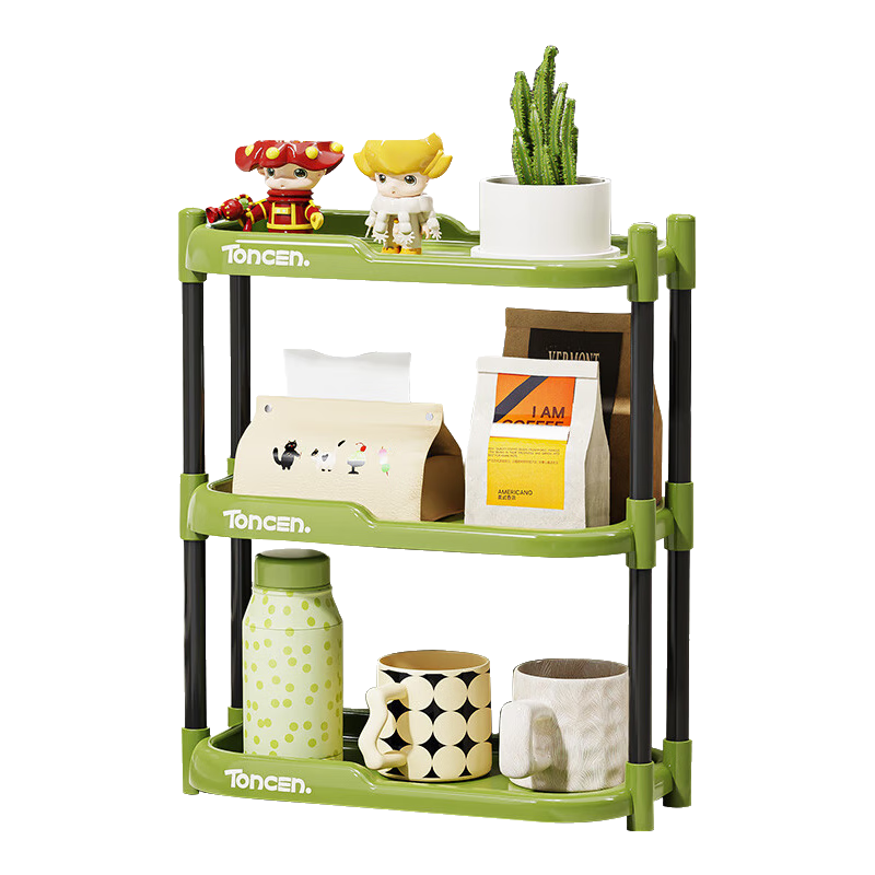 百易特杯架放杯子收纳水杯置物架茶杯茶具餐桌高级轻奢办公室水吧杯架子 桌面置物架绿色 3层