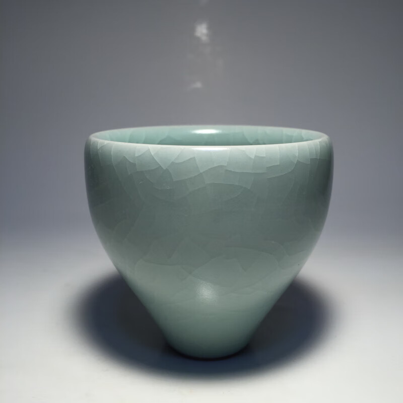 柏采官方台湾柏采汝窑开片功夫茶具品茗杯豆青釉br109收藏品