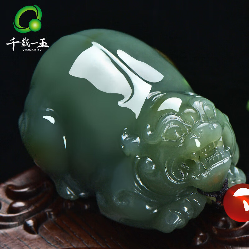 千載一玉【玉石孤品】和田玉手把件 男士青白玉石文玩把玩件小擺件 帶證書(shū) 【款四帶糖色貔貅】QZM7090i