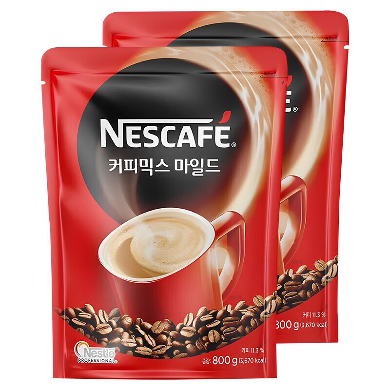 雀巢（Nestle）三合一混合超速溶咖啡粉 韩国进口美式咖啡即溶咖啡饮料 雀巢速溶咖啡粉800g*2袋