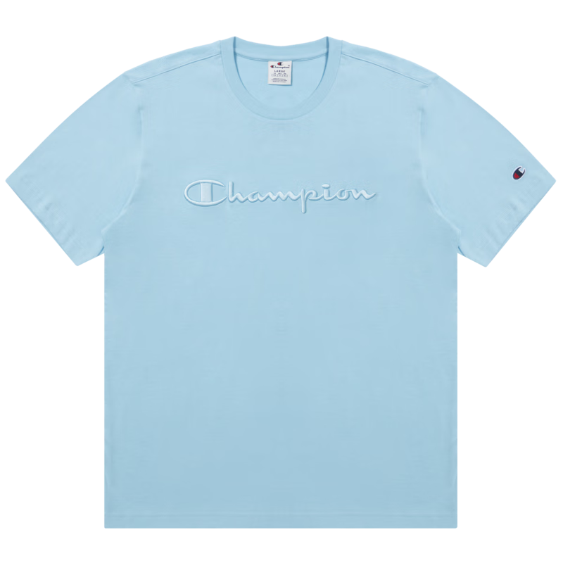 Champion冠军短袖男2025春季新款刺绣草写logoT恤潮情侣休闲美式 浅蓝色 L