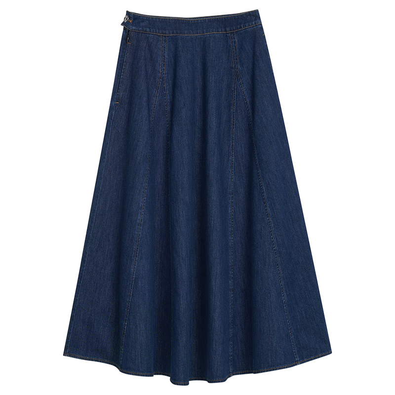 YINER音兒2025春季新款復(fù)古撞色A字高腰牛仔半身裙 海軍藍(lán) S 36