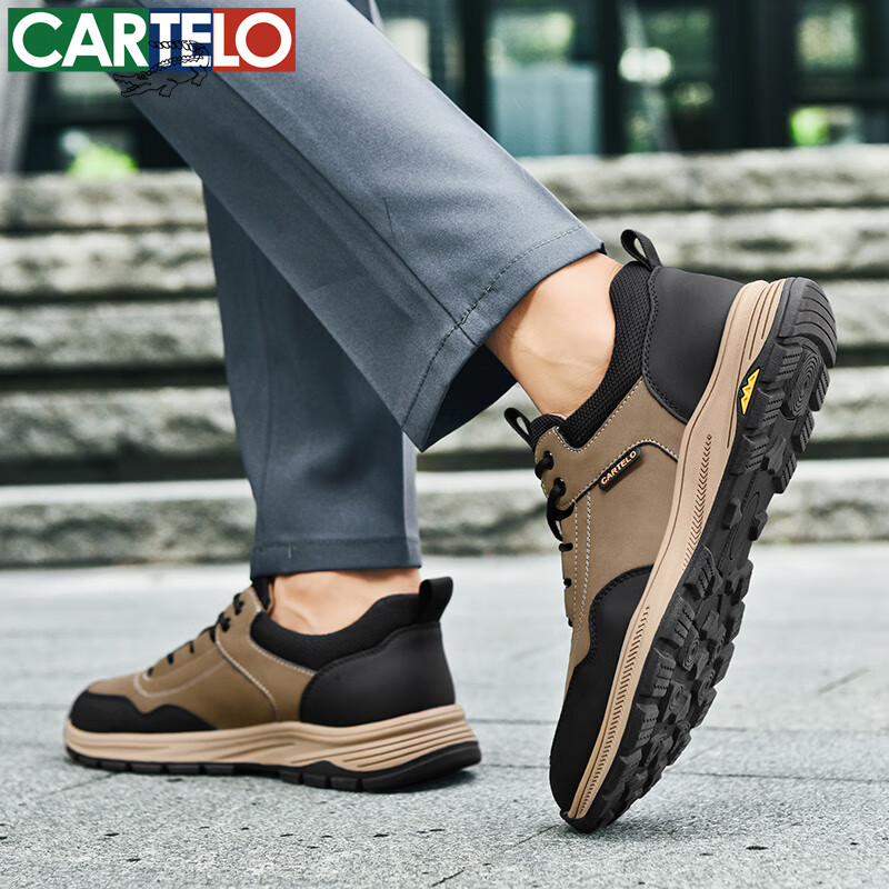卡帝乐鳄鱼男鞋秋冬季新款男士休闲皮鞋时尚运动休闲鞋百搭舒适旅游鞋子 卡其 5606 41