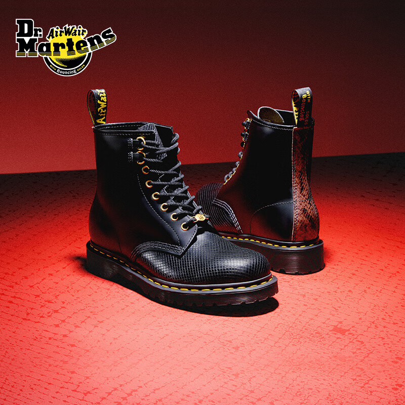 马丁博士（Dr.Martens）1460 YOTS春季蛇年款钻石压纹黑色马丁靴 黑色+棕色 37